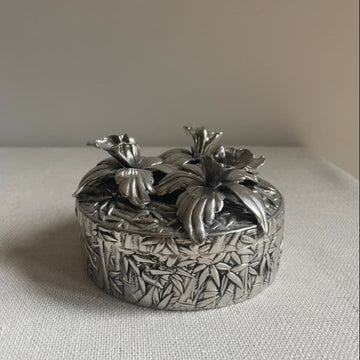 Vintage flower pewter jewelry box