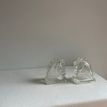 Glass horse head bookends