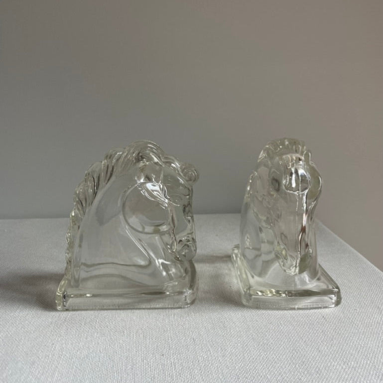 Glass horse head bookends