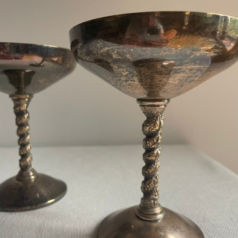 Spanish silver grape vine stemmed coup glasse