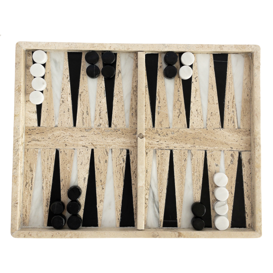 Tan marble backgammon set