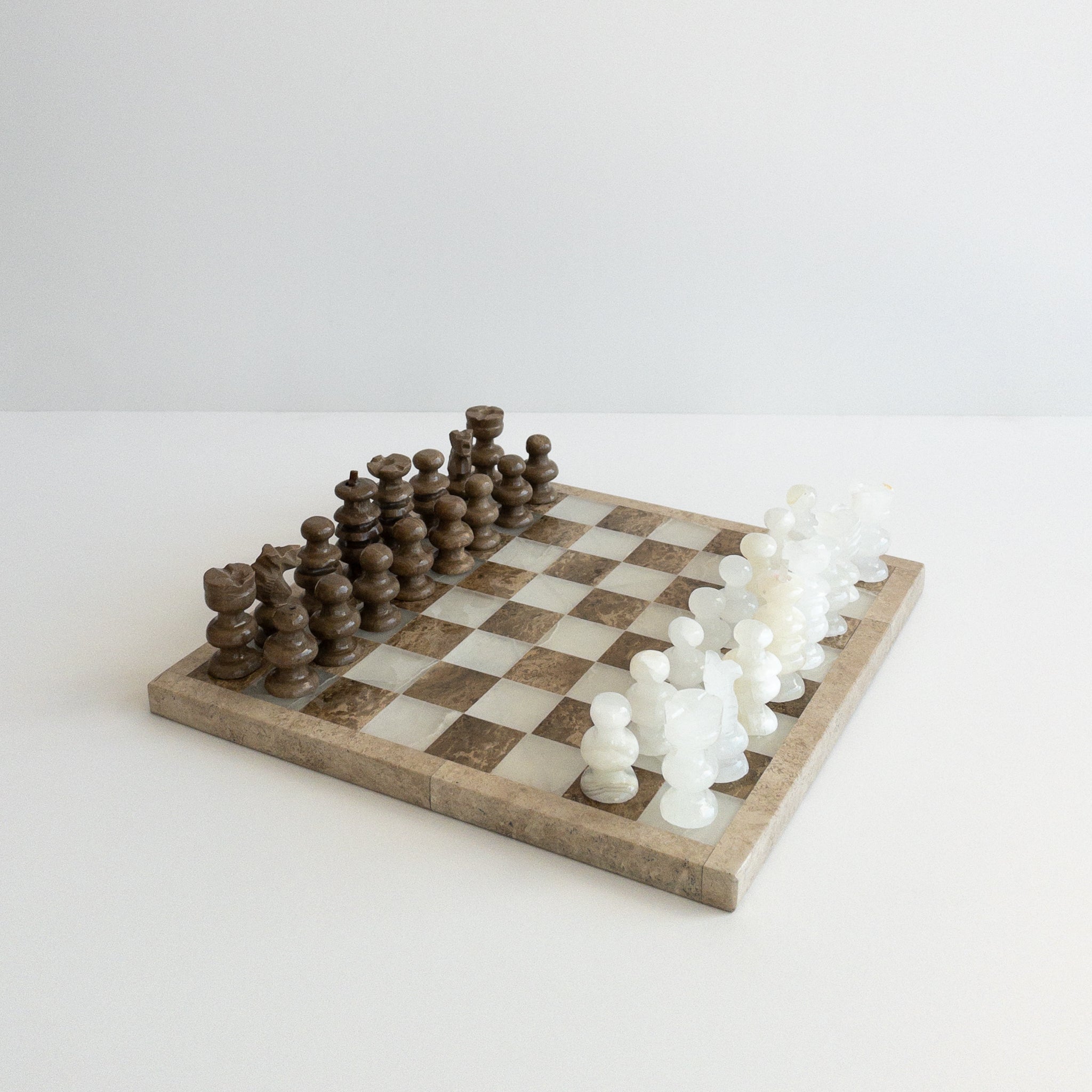 Chess Set - travertine & white