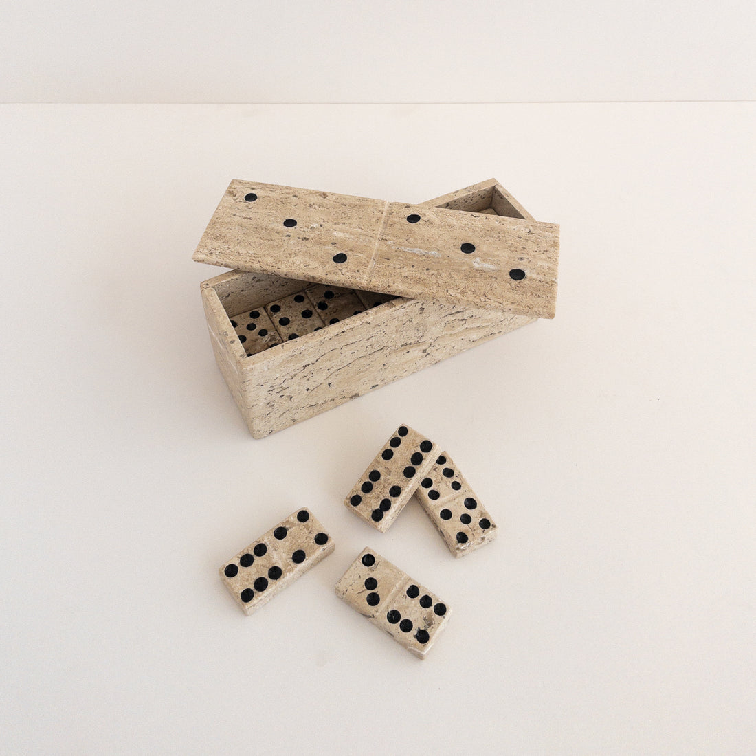 Hand-Crafted Travertine Domino Set: A Luxury Stone Board Game Decoration
