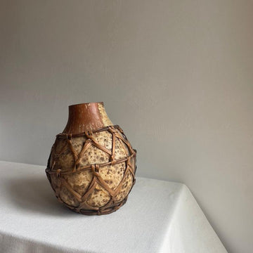 Mexican rafia wrapped gourde vessel