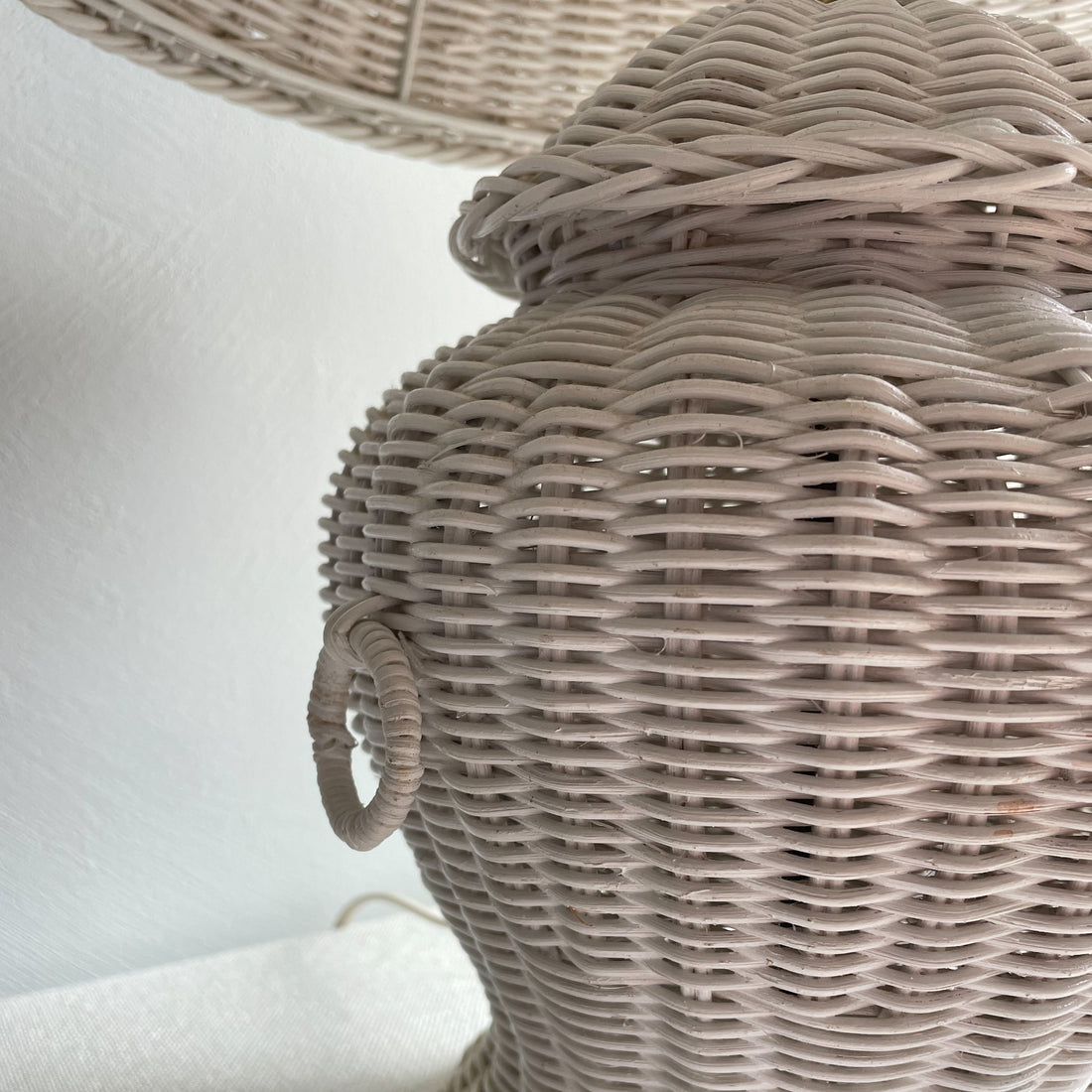 Vintage white wicker table lamp