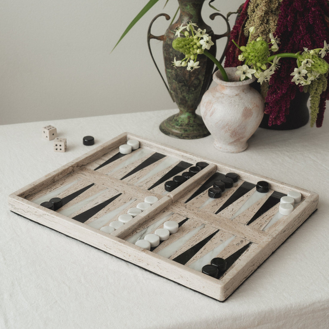 Tan marble backgammon set