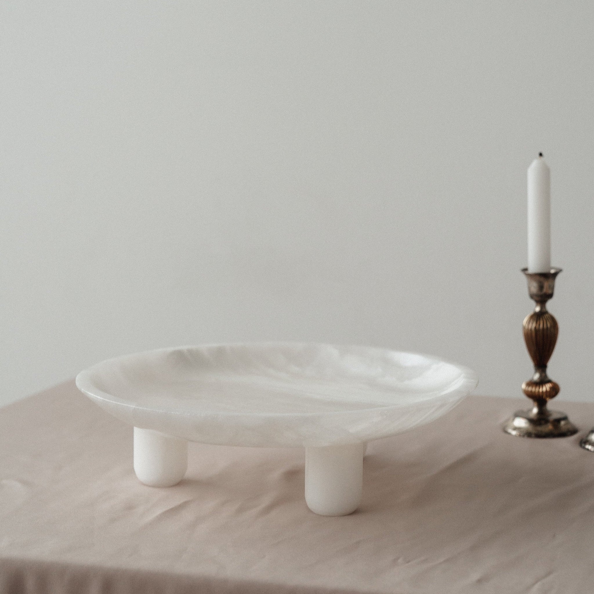 Footed dish - white onyx