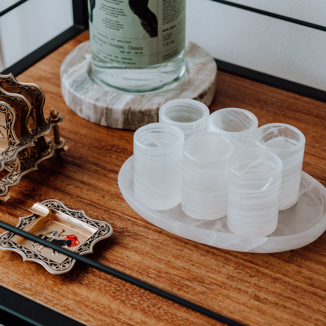 White Onyx Shot Glass Set