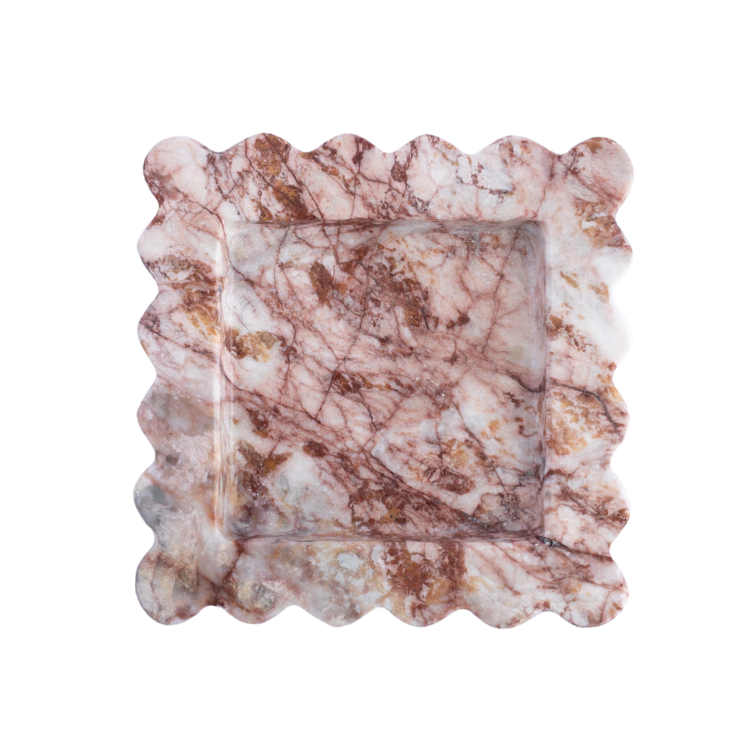 scalloped stone catchall tray with unique veining