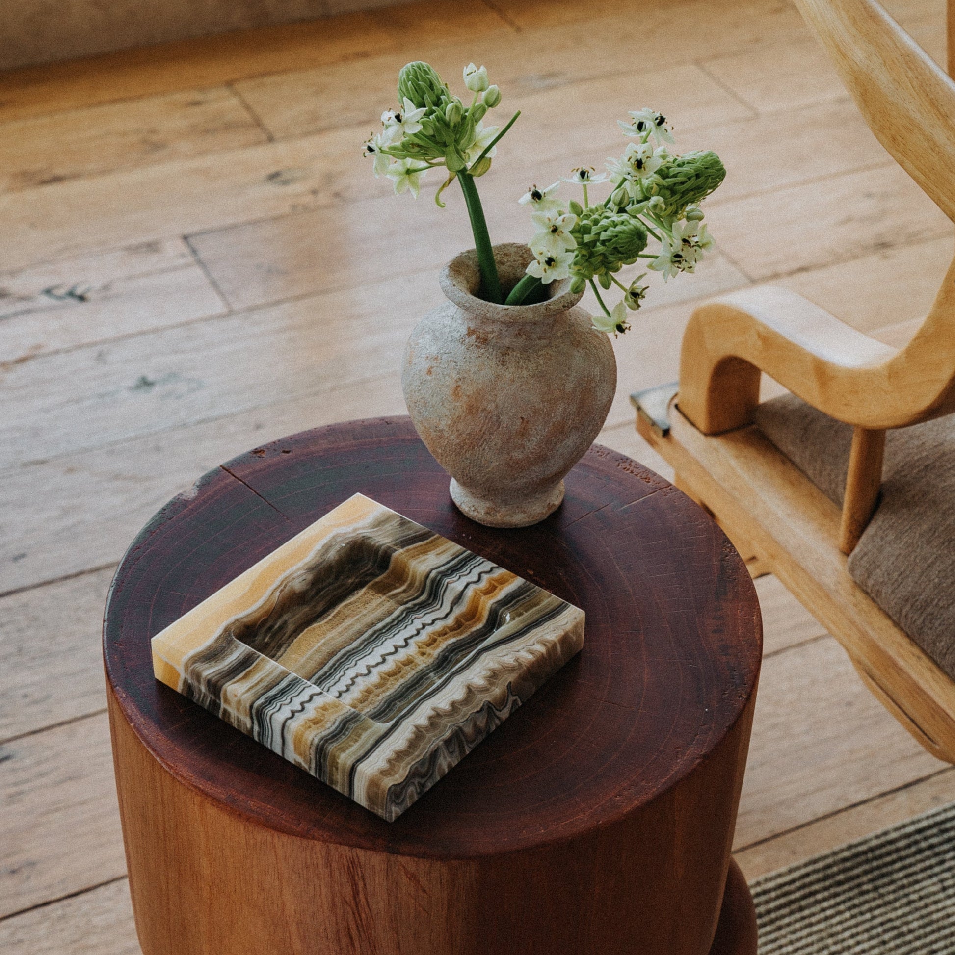 stone catchall tray styled on side table