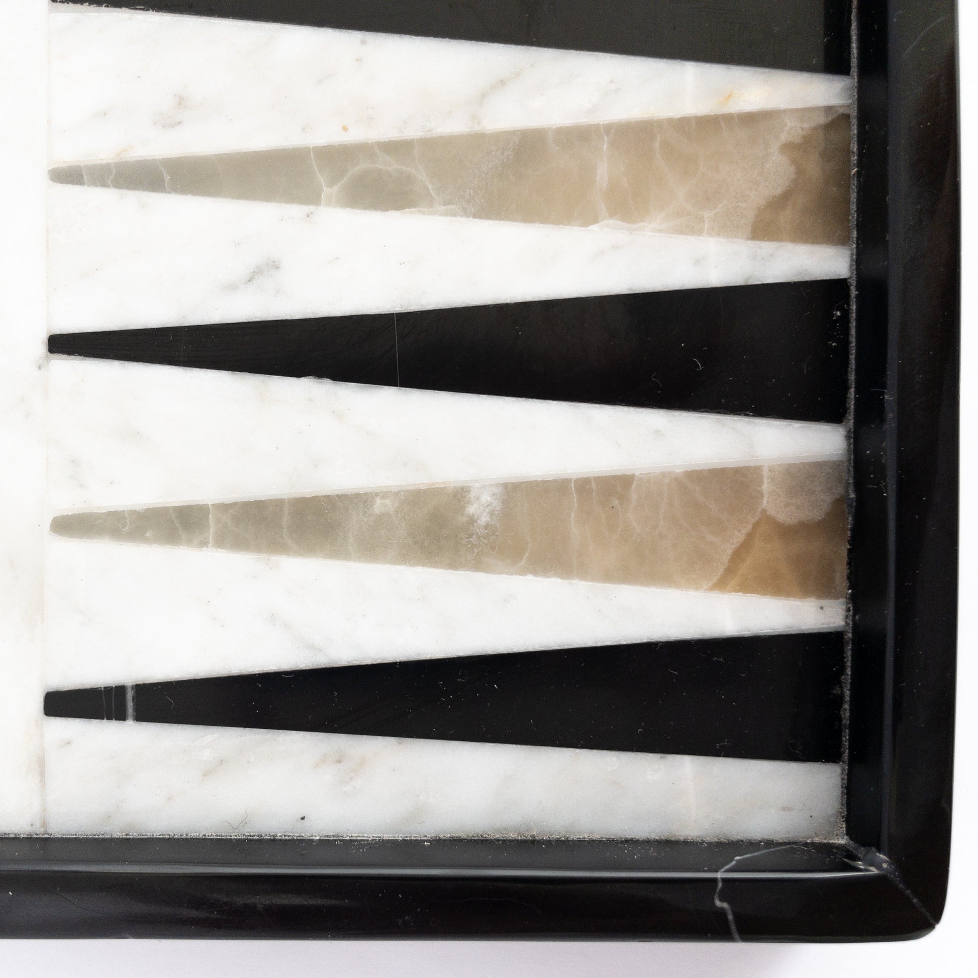 close-up of natural stone backgammon coffee table set