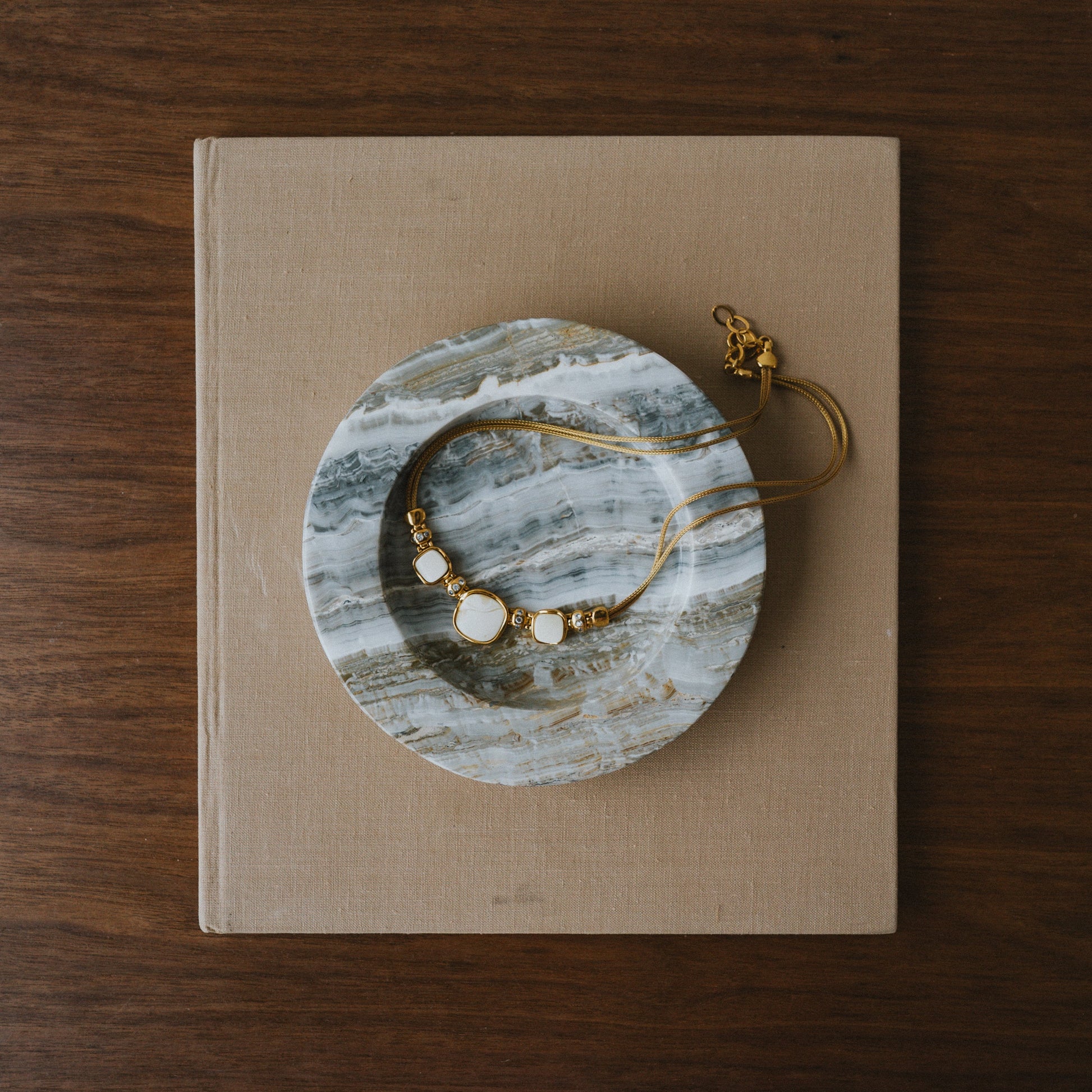 natural stone coffee table tray styled on book