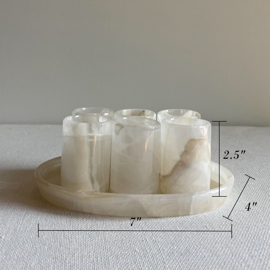 stone shot glass set with labeled dimensions