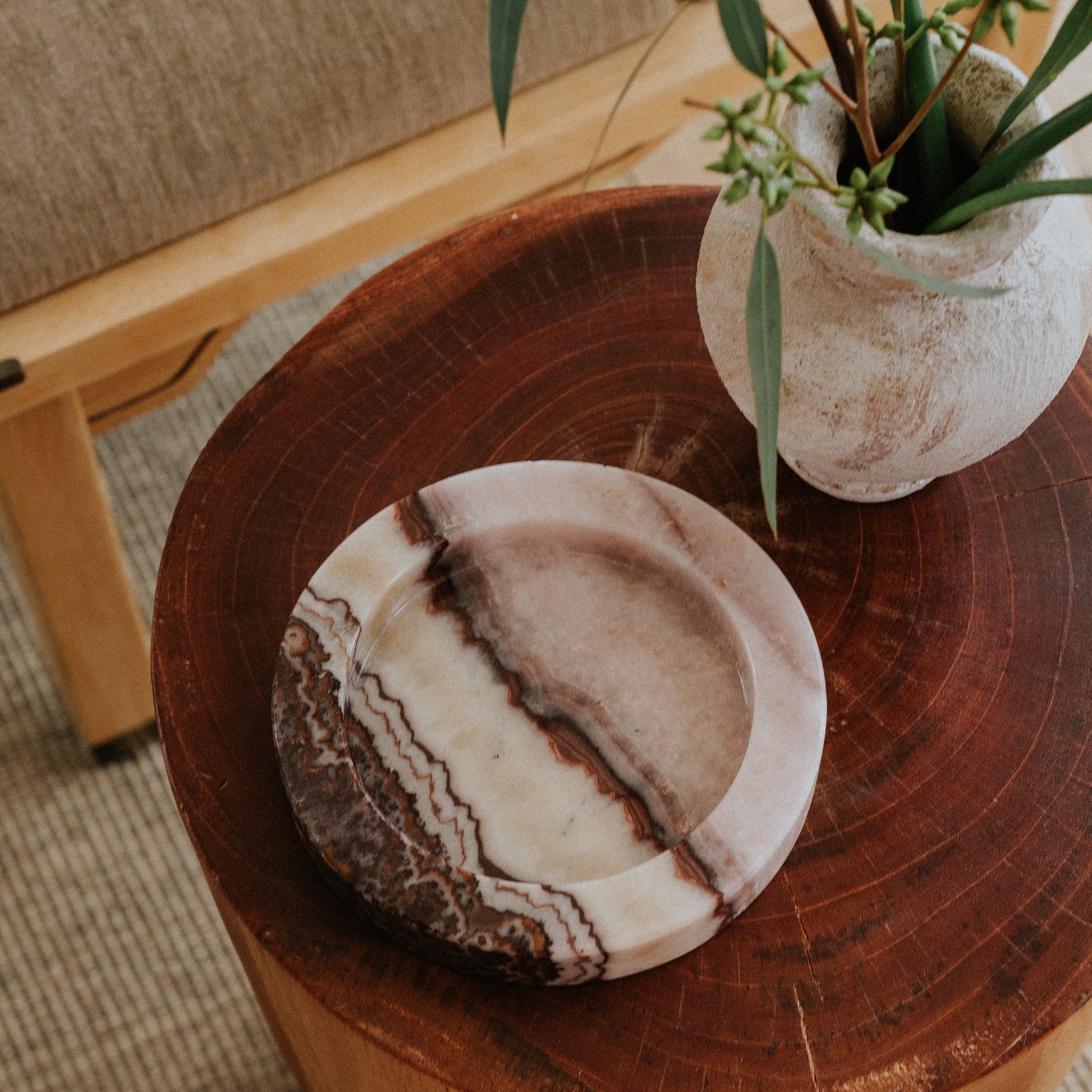 handcrafted stone tray with natural veining detail