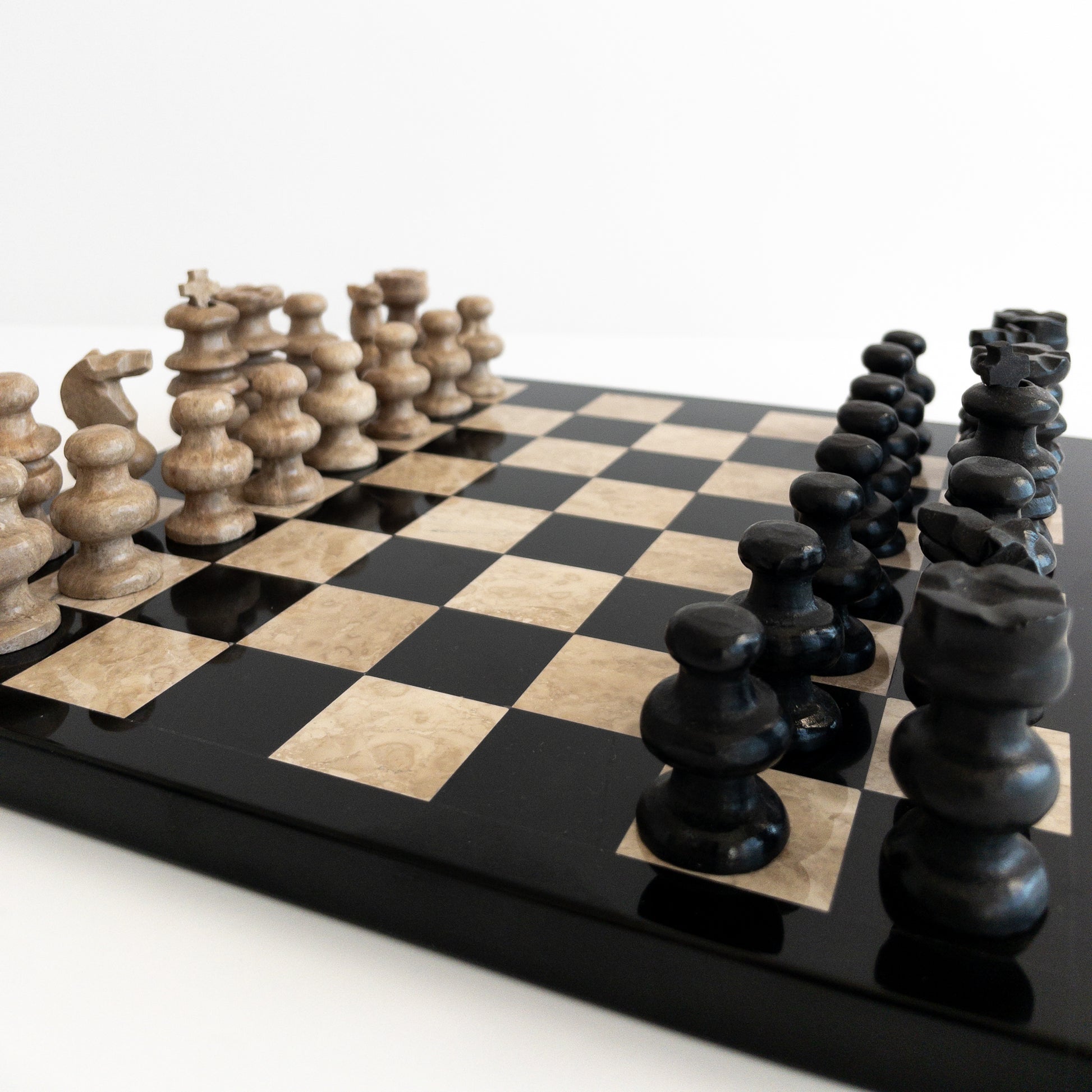 modern coffee table chess set made from marble and onyx