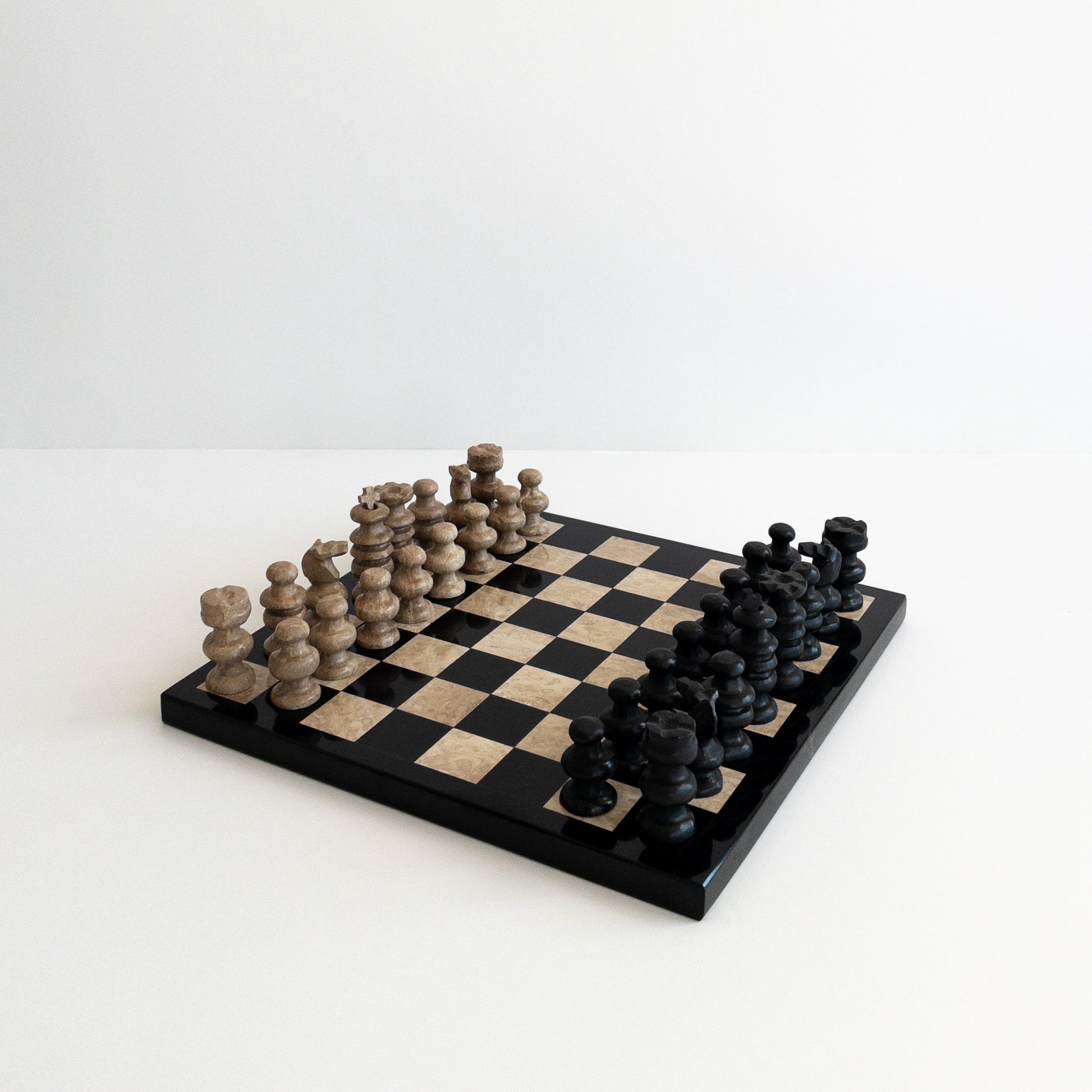 luxury marble and travertine chess set with natural stone pieces