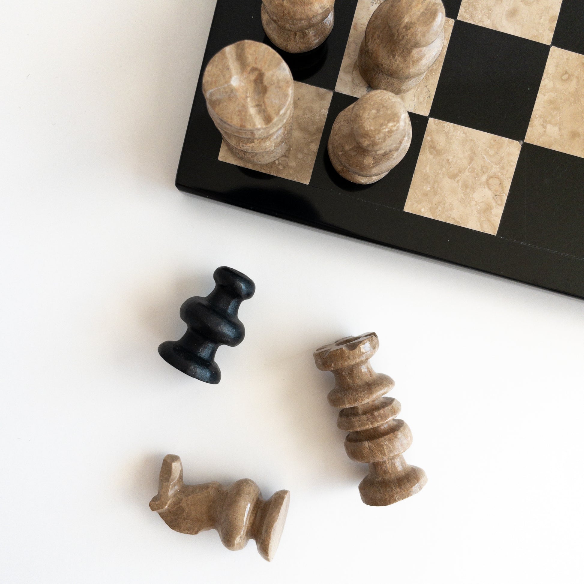 hand-crafted stone chess set made by artisans in Mexico