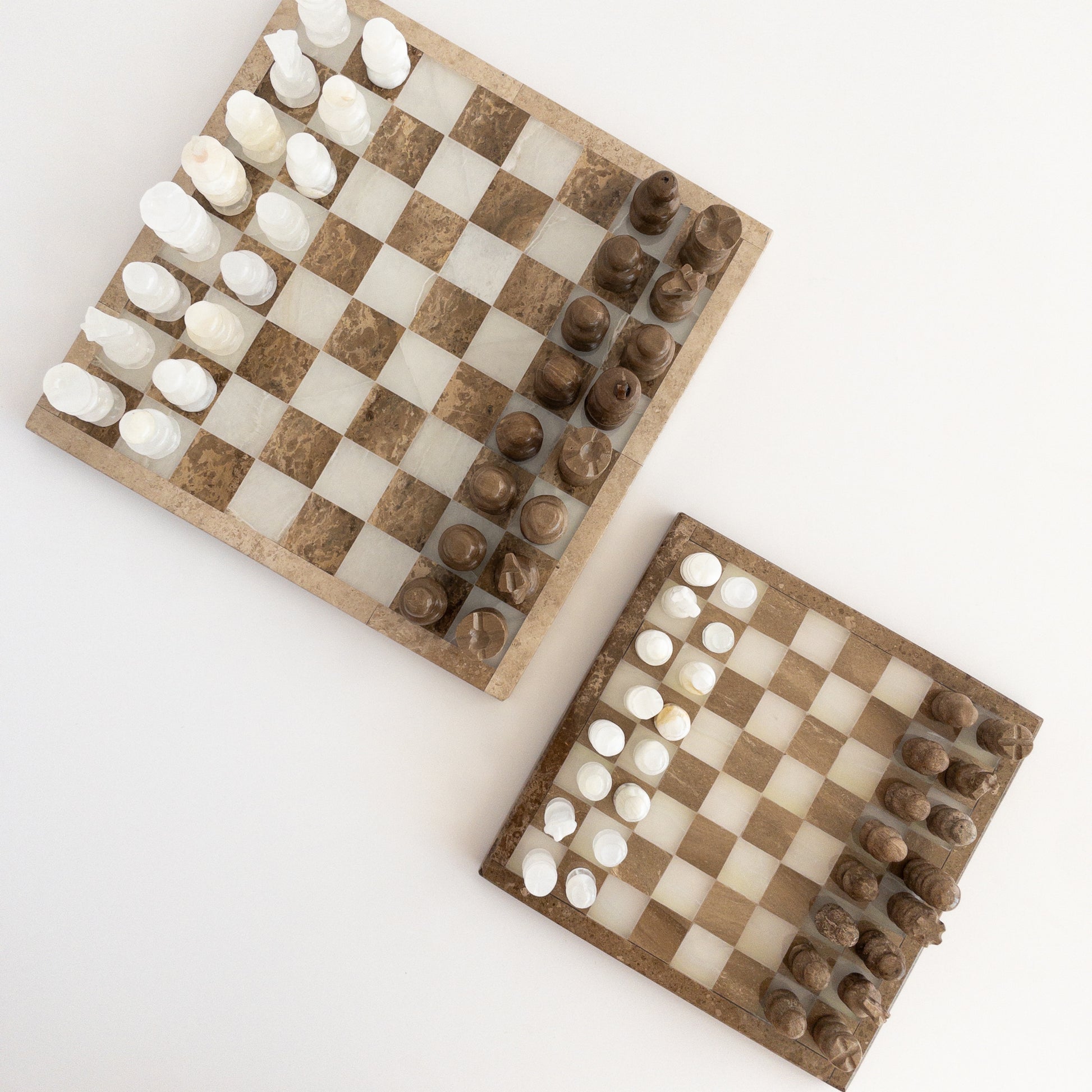 travertine and onyx chess board detail shot